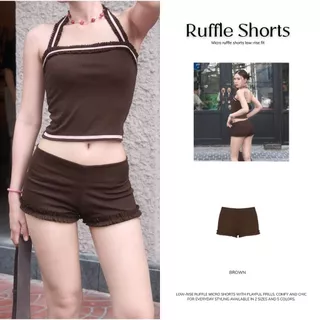 RUFFLE SHORTS | กางเกงขาสั้นเอวต่ำ ผ้า2ชั้น แต่งระบาย Colicotton ยืดใส่สบาย | MURF.BKK | Micro Shorts Ruffle B159