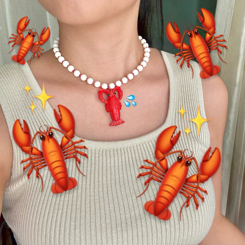 Piing me Necklace | สร้อยคอลูกปัดพร้อมจี้กุ้งล็อบสเตอร์ ✨🦞🎾