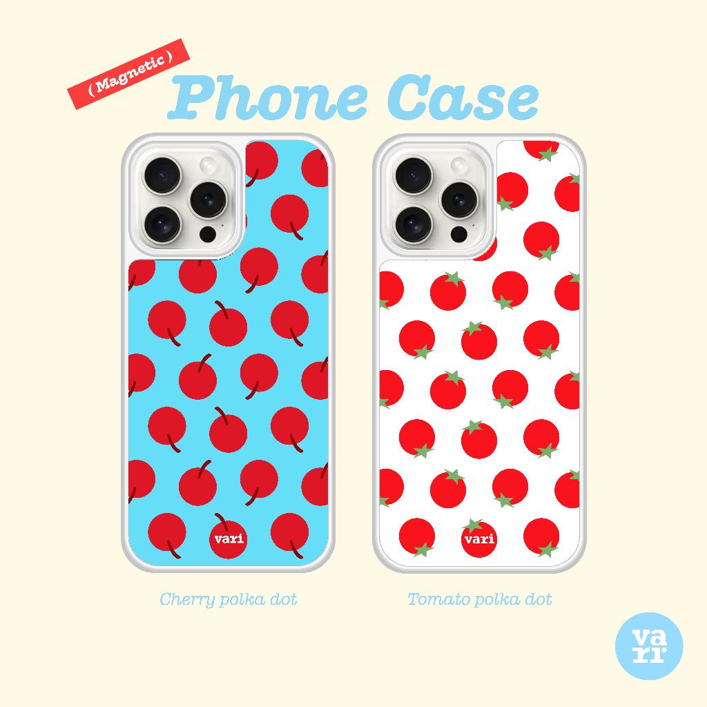 (พร้อมส่ง) Silver Phone Case  Cherry & Tomato polka dot Magnetic (แม่เหล็ก) เคสไอโฟน เคสของเงิน