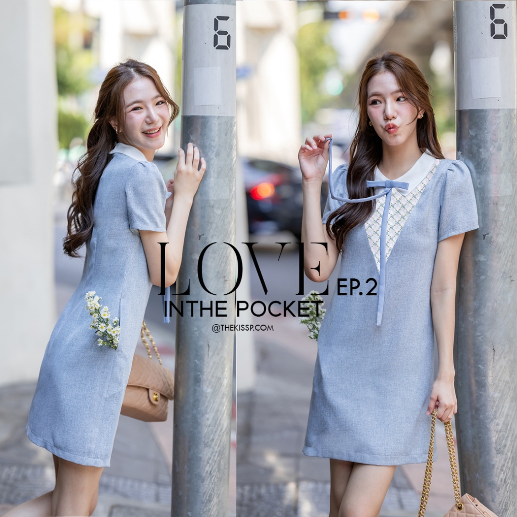 EP.2 LOVE IS IN THE POCKET' dress  NEW PASTEL PRINT ( +FREE BABYBLUE long ribbon pin)