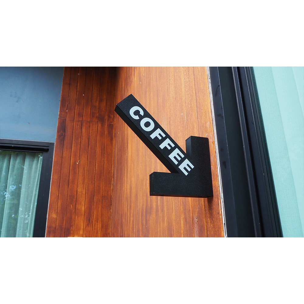 ป้าย 3 มิติ ป้ายรูปทรงลูกศร Coffee หาเจอแน่นอน ไม่มีทางหลง เท่ห์มากกก