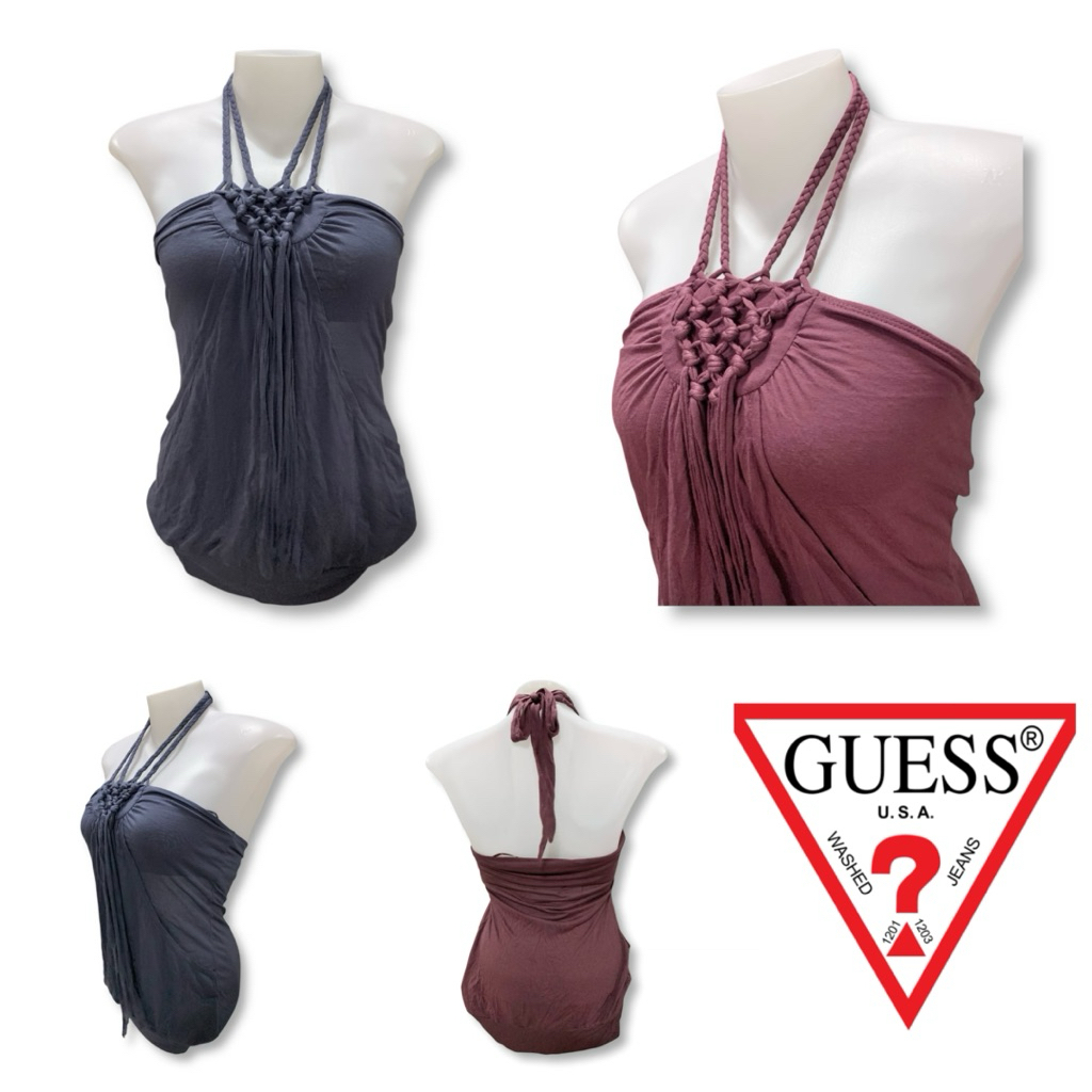 GC288 | Guess เสื้อคล้องคอ ผูกคอ สายเปีย เสื้อผู้หญิง สีน้ำเงิน/สีม่วง/สีดำ