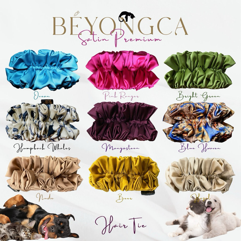 Beyongca Scrunchies รุ่น Couture ลิขสิทธิ์แท้ 15 สี ผ้าซาตินพรีเมี่ยม ยางรัดผมโดนัท Rubber Band ยางมัดผม หนังยางมัดผม