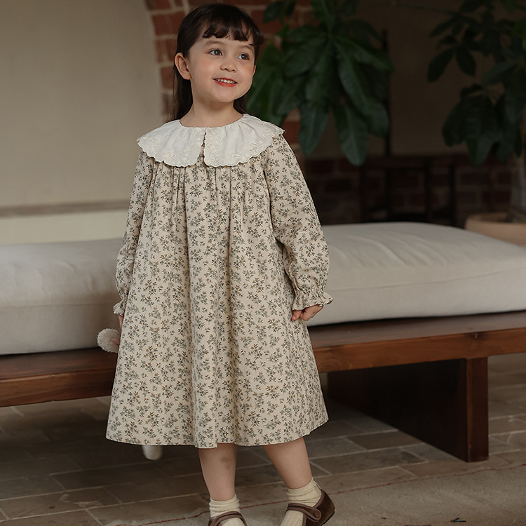 Mom Kids🌸พร้อมส่ง🌸ชุดเดรสลายดอกไม ้ น ่ ารักสําหรับเด ็ กผู ้ หญิง ปลอกคอตุ๊กตาปัก สไตล์เกาหลี1-7 ปี