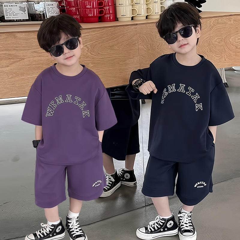 2-12 ปี ชุดเช็ทเด็กชายแฟชั่น ลำลองหล่อๆ เสื้อแขนสั้นกางเกงขาสั้น ฤดูร้อน 2ชิ้น