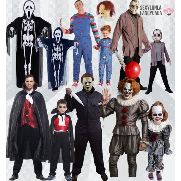 ชุดฆาตกร หวีดสุดขีด แดรกคูร่า ตัวตลกปีศาจ ผีจากหนังดัง ฮาโลวีน เด็กและผู้ใหญ่ ชุดฮาโลวีน 7c123/7c195