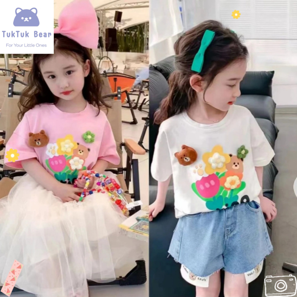 เสื้อยืดเด็กผู้หญิง แขนสั้น ผ้านิ่ม ลายการ์ตูน สไตล์น่ารัก ไซส์ 80-120