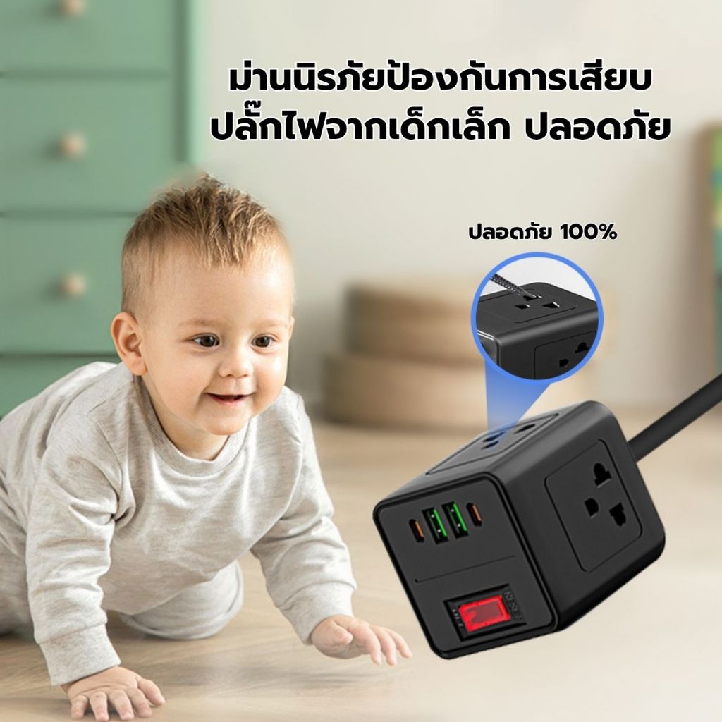 ปลั๊กสามขามาตรฐาน 3 ช่อง Rubik's Cube ปลั๊กไฟสามมิติ, ช่องเสียบ USB ในครัวเรือนพร้อมสายเคเบิล, สายไฟต่อ 2 ม / 3 ม /5 ม - รูปที่ 5