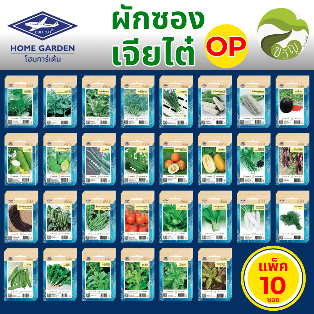 เมล็ดพันธุ์ ขายส่ง ผักซอง OP เจียไต๋ ราคาถูก ยกแพค บรรจุแพ็คละ 10ซอง สุดคุ้ม