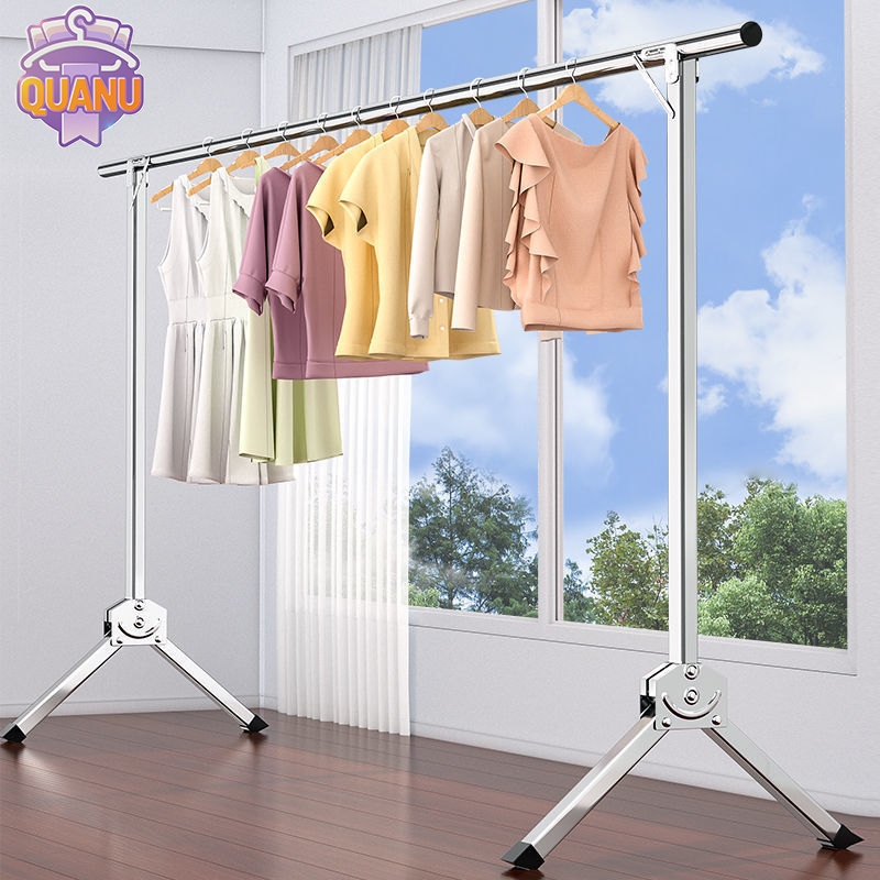 [ราวเดียว] ราวตากผ้า ราวแขวนผ้าสแตนเลส พับเก็บง่าย จัดเก็บสะดวกแข็งแรง ทนทาน ราวตากผ้ากางออกได้ Drying Rack