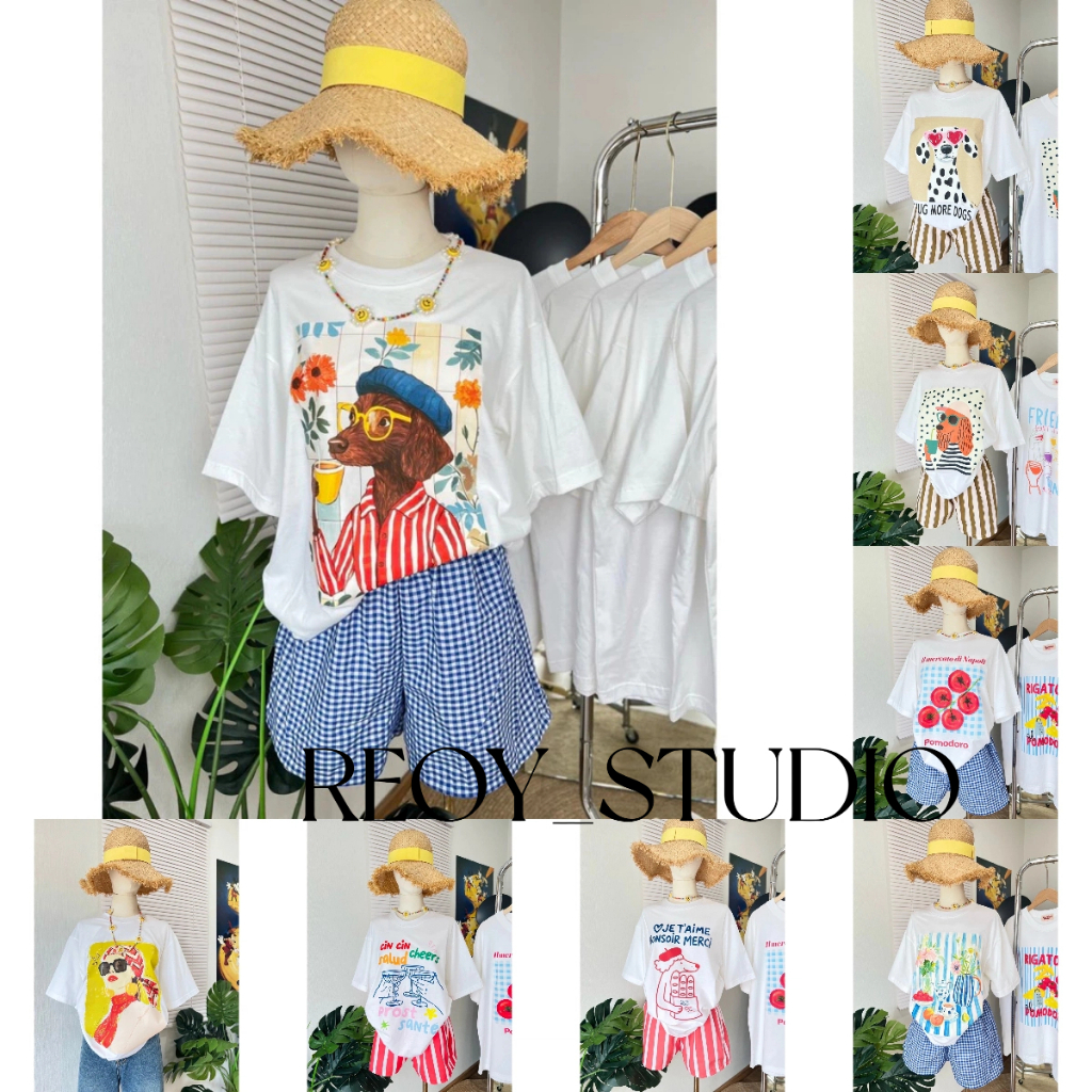 (จัดส่งตลอด 24 ชั่วโมง）REOY_STUDIO♥  แฟชั่นสไตล์เกาหลี เสื้อ หญิง คอกลม แขนสั้น ส่งไวจากไทย นิ่มใส่สบาย T1