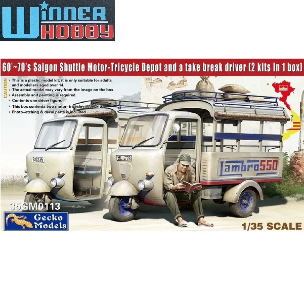 Gecko Models 35GM0113 Saigon Shuttle Motor-Tricycle w/Depot and Driver 1/35