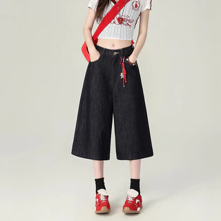 S-5XL กางเกงยีนส์เอวสูง กางเกงกระบอก สไตล์ลำลอง ขาสั้น7ส่วน เเมชท์ง่าย สีสวยมาก