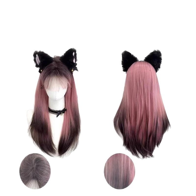 ✳️ขายดีที่สุด✳️ #SALE #  สีชมพูดำ วิกผมหญิง วิกผมลูกไม้ด้านหน้า 65CM-70CM วิกผมยาวลอน ทรงตรงธรรมชาติสุดๆ วิกผมยาว - รูปที่ 3