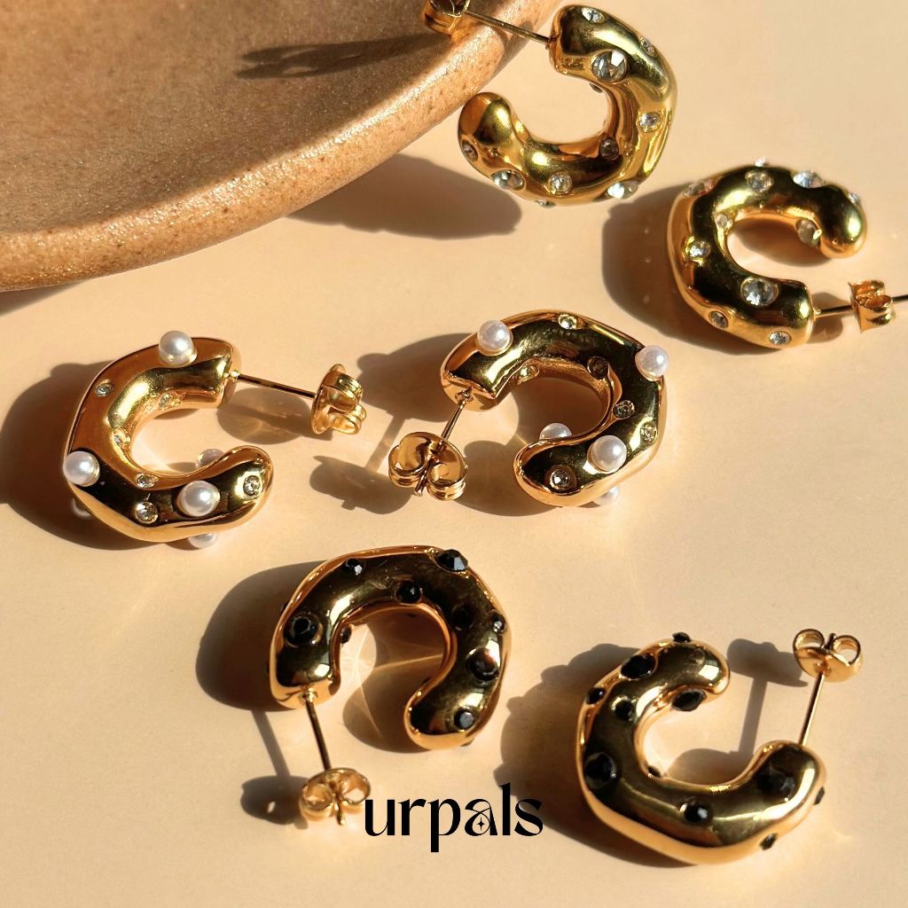 URPALS ต่างหู งาน Stainless ชุบทอง18K ฝังเพชร CZ หลุดยาก ทนน้ำ ทนเหงื่อได้ดี - รูปที่ 6