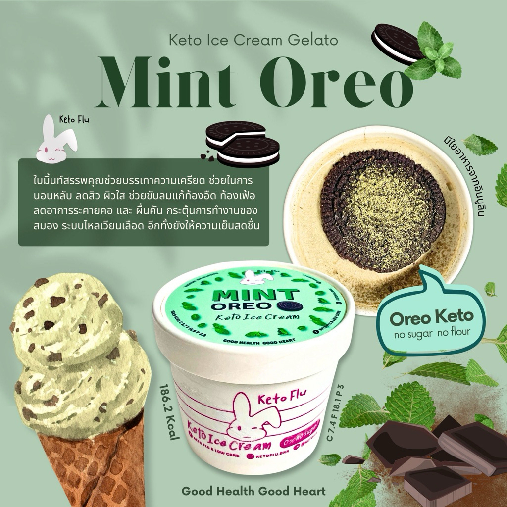 [Ice Cream Gelato KETO] รสมิ้นท์โอรีโอ้คีโต Mint Oreo *ส่งแช่แข็งเท่านั้น❄️🥶🚑*