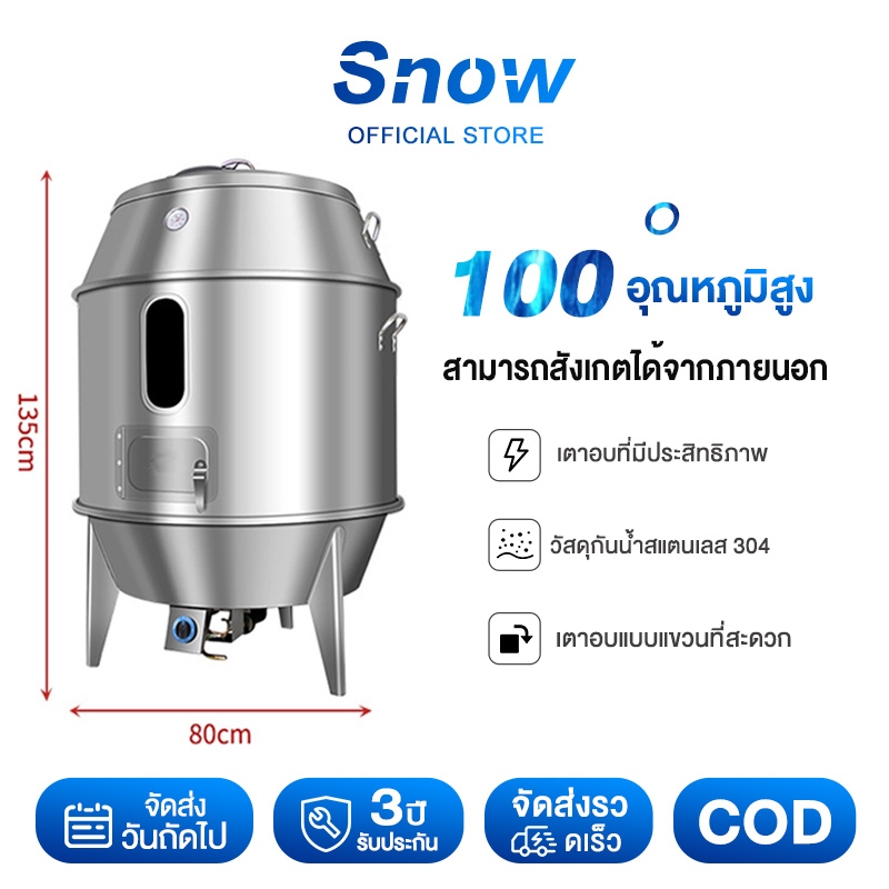 เตาอบสแตนเลส 430 ชนิดถ่าน/ชนิดแก๊ส ฐานแผ่นเหล็กหนาพิเศษ เตาอบหมูกรอบย่าง ขนาด 60cm/80cm/90cm มีหน้าต่างสังเกตการณ์