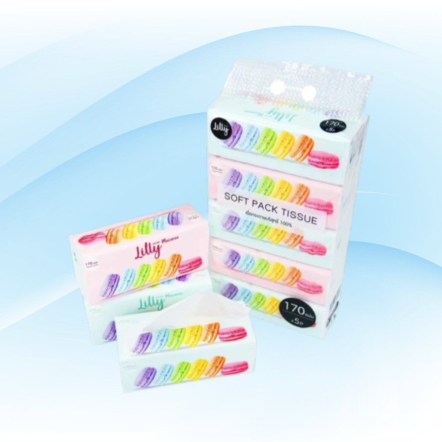 [เซท 3 แพค] LILLY ลิลลี่ มาการอง กระดาษทิชชู่เช็ดหน้า แพค 5 ห่อ หนา 2 ชั้น ห่อละ 170 แผ่น - รูปที่ 2