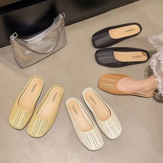 พร้อมส่งจากไทยรองเท้า 【6874】 คัทชูสีเบจพื้นเบสิคใส่สบายสวมง่ายไม่เจ็บเท้าหน้าเท้ากว้างใส่ได้ tobo