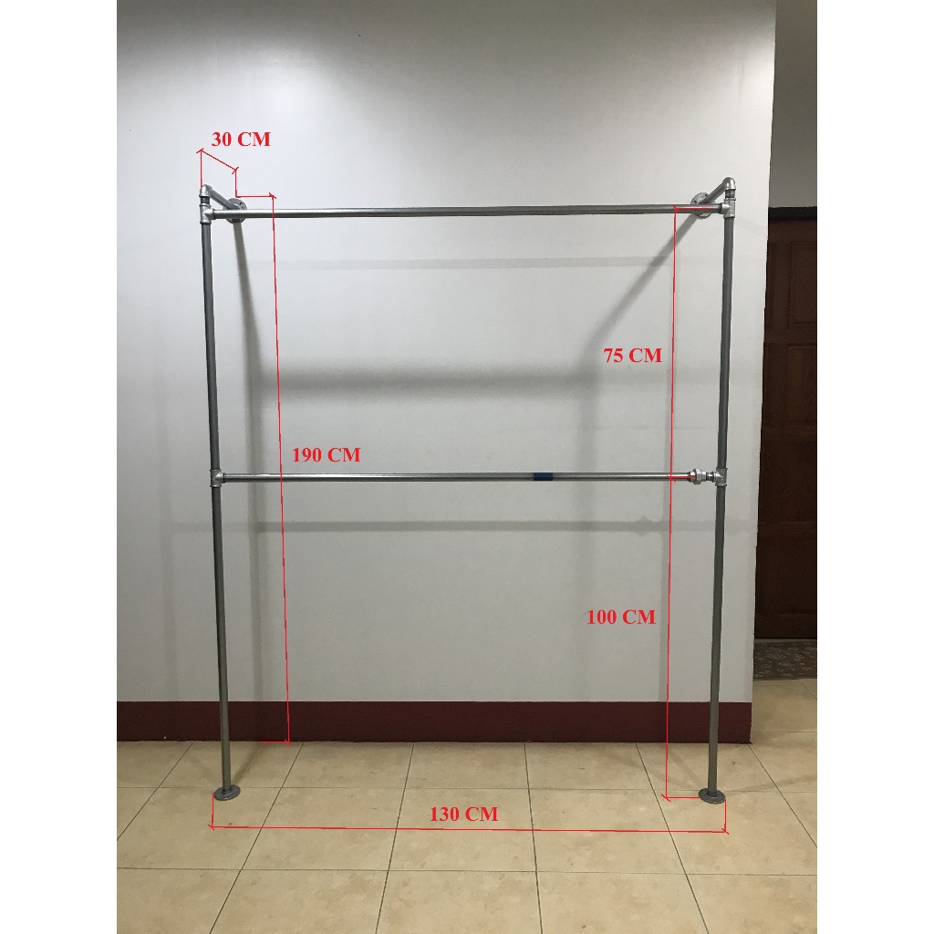 ราวตากผ้าติดผนัง 2 ชั้น ขนาดยาว 130 CM x สูง 200 CM ลึก 30 CM ทำด้วยท่อเหล็ก 6 หุน(3/4 นิ้ว) - รูปที่ 2