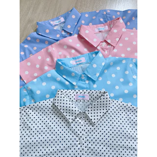 Pikpok♡ IKURA Shirt⚪️⚫️เสื้อเชิ้ตลายจุด เสื้ิเชิ้ตครอป ผ้าคอตตอนแท้100% ใส่สบายไม่ร้อน สีสันสดใส ใส่ไปเที่ยวไปทำงานได้