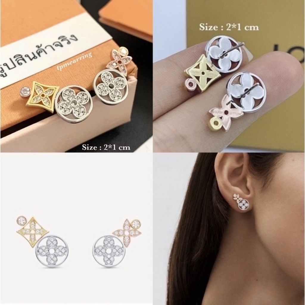 ต่างหู L ประดับเพชร cz ก้านเงินแท้ lld