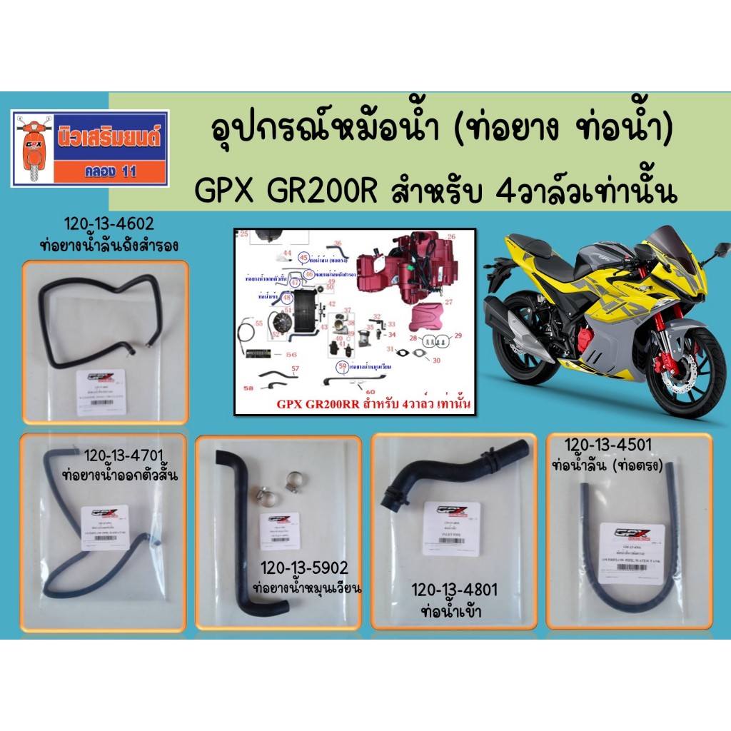 CO อุปกรณ์หม้อน้ำ (ท่อยาง ท่อน้ำ) GPX GR200R สำหรับ 4วาล์วเท่านั้น