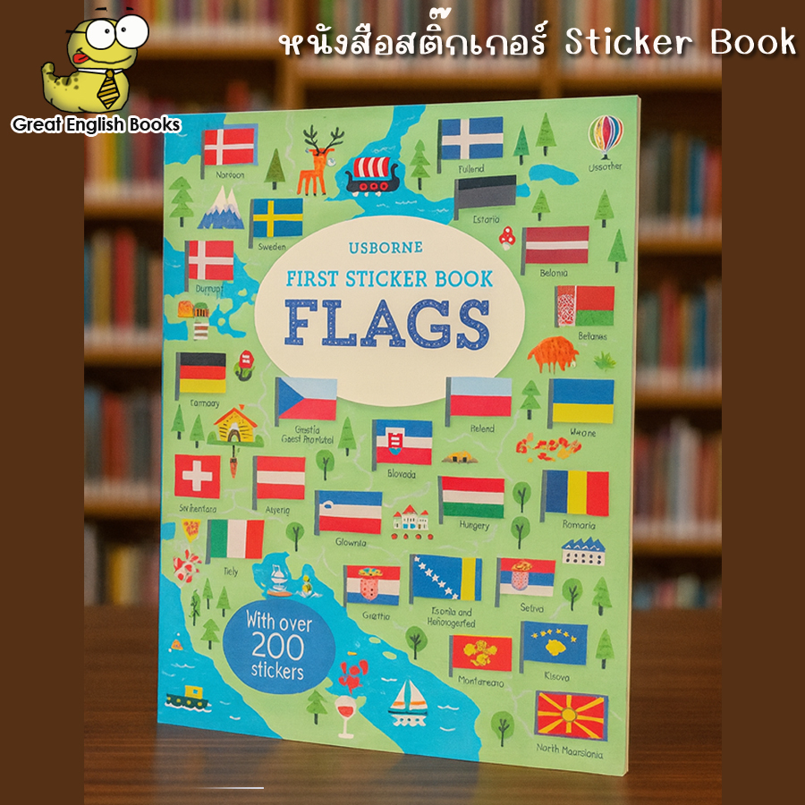 (ใช้โค้ดรับcoinคืน10%ได้) พร้อมส่ง หนังสือสติ๊กเกอร์ Title: Usborne First Sticker Book: Flags