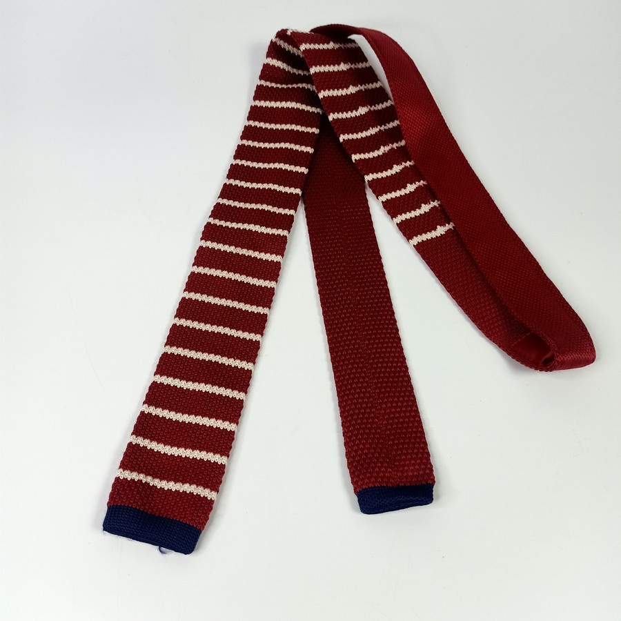 เนคไท มือสอง Unbranded Knit Tie Red White Striped Design 53/2 inch