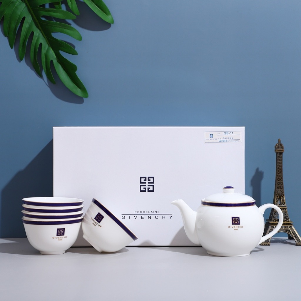 Givenchy Classic Bone Porcelain Tea Set, One Pot, Five Cups Gift Set, Afternoon Tea Party Exquisite 