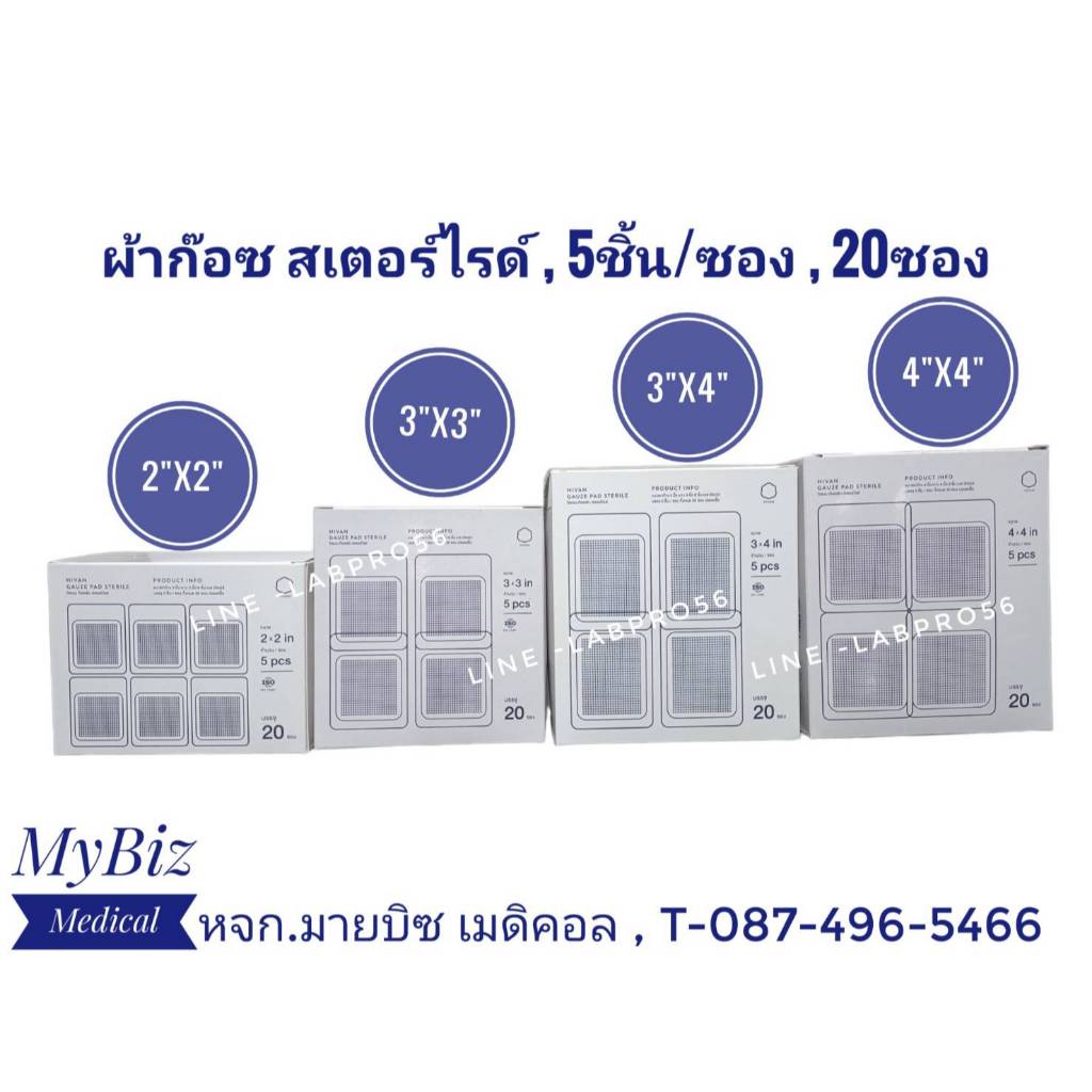HIVAN-ผ้าก๊อซสเตอร์ไรด์ 5ชิ้น/ซอง , 20ซอง/กล่อง ผ้าก๊อซพับ ผ้าก๊อซพับปลอดเชื้อ ก๊อซแพด ก๊อซแผ่น