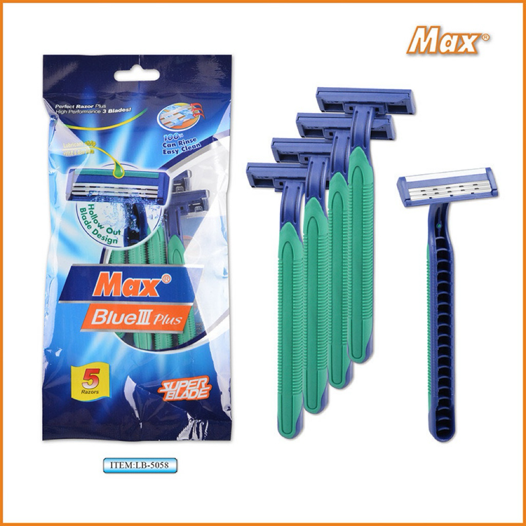 มีดโกนหนวดใบมีด 3 ชั้น รุ่น MAX Blue III Plus 1 แพค 5 ชิ้น