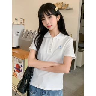 Bella shop เสื้อยืดผู้หญิงแฟชั่น เสื้อโปโล มีสไตล์และเรียบง่าย แขนสั้น สีพื้น ทรงเข้ารูป เบสิก