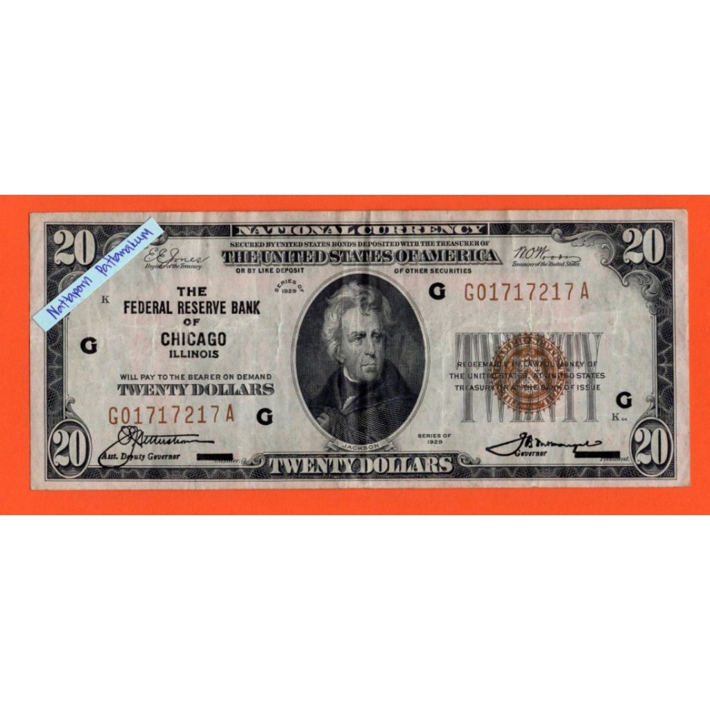 20 Dollars Federal Reserve Bank Note Brown Seal 1929 Chicago