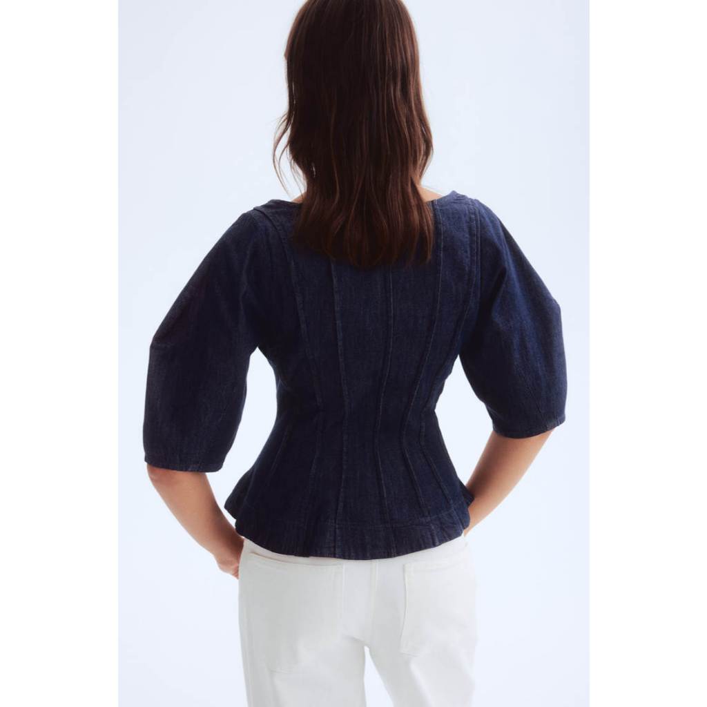 H&M(เอชแอนด์เอ็ม) เสื้อบลาเซ่ดีนิมแบบเปปพลัม ผู้หญิง 1303746_1 - รูปที่ 3