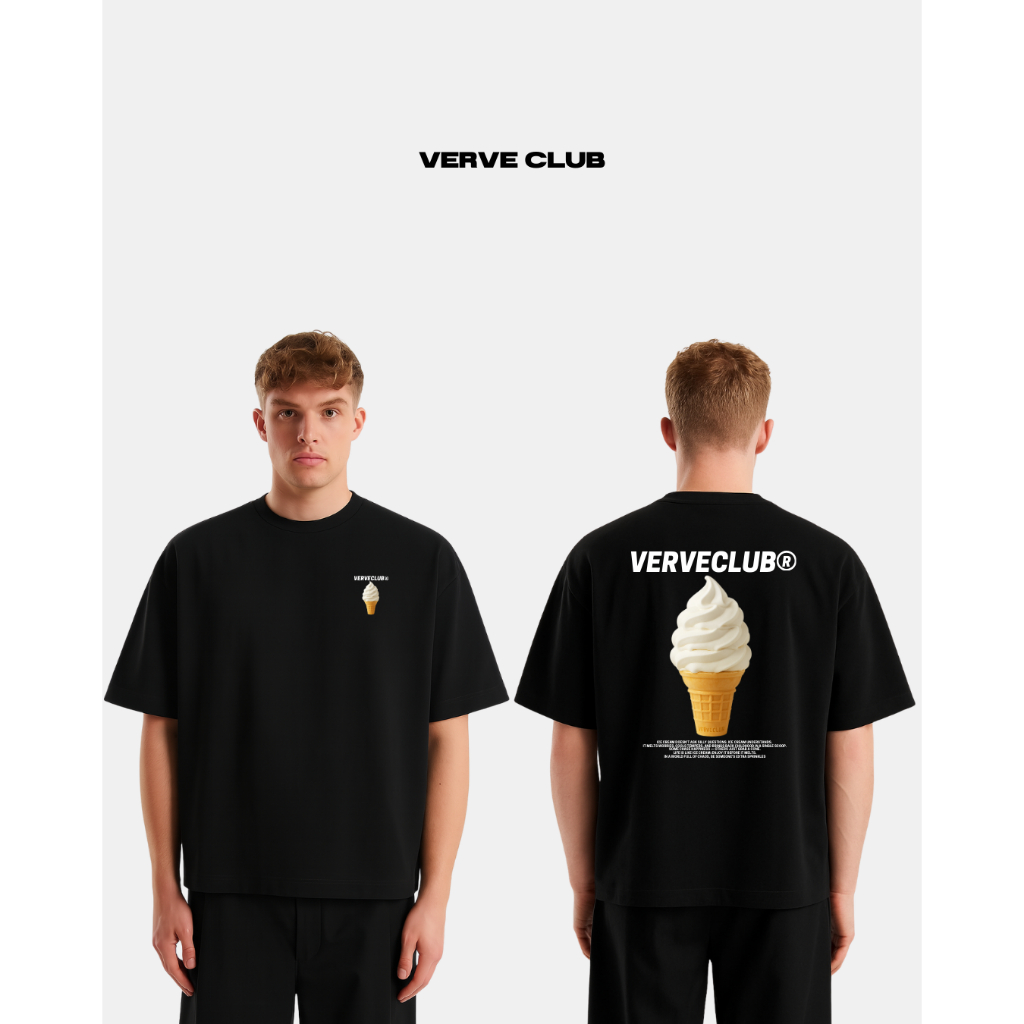 CASSIUS PREMIUM COTTON 100% OVERSIZE สกรีนลาย พรีเมี่ยม & VERVE CLUB ไอติม ดำ