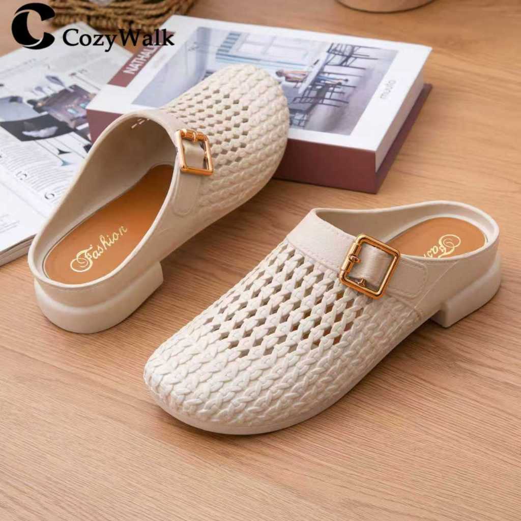 CozyWalk พร้อมส่ง🚚 รองเท้าแตะผู้หญิง หัวโต แฟชั่น ส้นแบน พื้นนุ่ม ฤดูร้อน ระบายอากาศ ใส่ไปข้างนอก แบบสวม กันลื่น