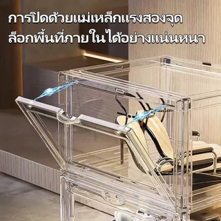 กล่องใส่รองเท้าแบบอะคริลิค ฝาหน้าแม่เหล็ก ซ้อนได้ 5 ชั้น ใส่รองเท้าทุกคู่ กันฝุ่น+พับเก็บ ใช้เก็บกระเป๋า