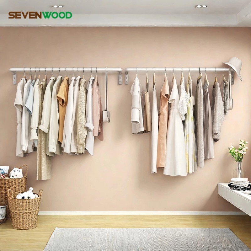 SEVENWOOD ราวตากผ้า ราวติดผนัง แข็งแรงและทนทาน ชั้นวางเสื้อโค้ทห้องนอน ประหยัดพื้นที่ ติดตั้งง่าย ประหยัดพื้นที่