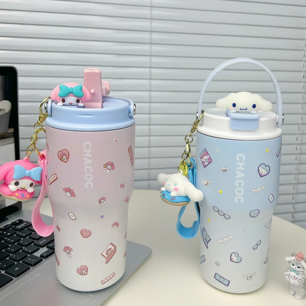แก้วน้ำเก็บอุณหภูมิ Sanrio น่ารัก ขนาดใหญ่ 600ML/900ML แก้วน้ำเย็น-ร้อน DIY พร้อมหูหิ้ว thumbnail 4