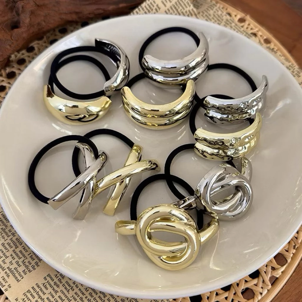 ✨พร้อมส่งจากไทย✨D-07ยางรัดผมโลหะสีทองสไตล์เกาหลี ยางรัดผมเกาหลี แฟชั่นสายฝอ