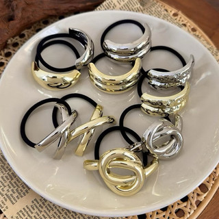 ✨พร้อมส่งจากไทย✨D-07ยางรัดผมโลหะสีทองสไตล์เกาหลี ยางรัดผมเกาหลี แฟชั่นสายฝอ