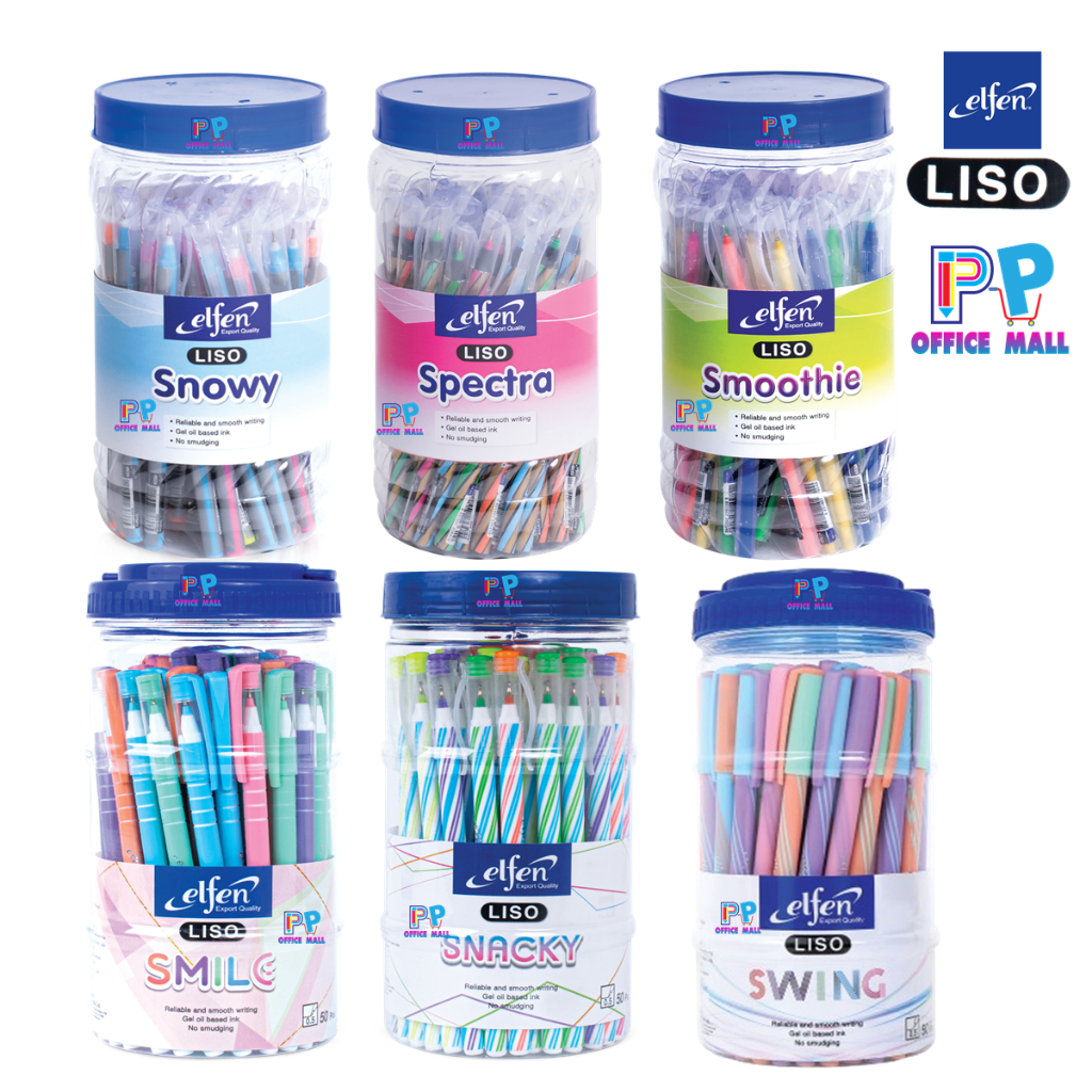 ปากกาลูกลื่น Elfen (เอลเฟ่น) Liso บรรจุ 50 ด้าม/กระบอก รุ่น Snowy / Snacky / Smoothie / Storm / Specta/ Smile