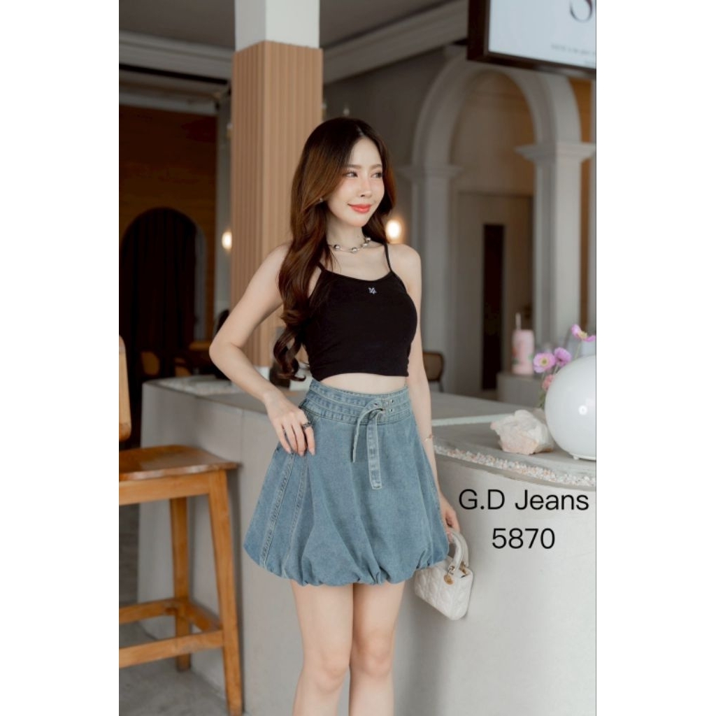 🌈👉#5870💥ไม่ยืด💥กระโปรงยีนส์ทรงบอลลูนด้านเป็นสับผ้าขาวนะคะ
