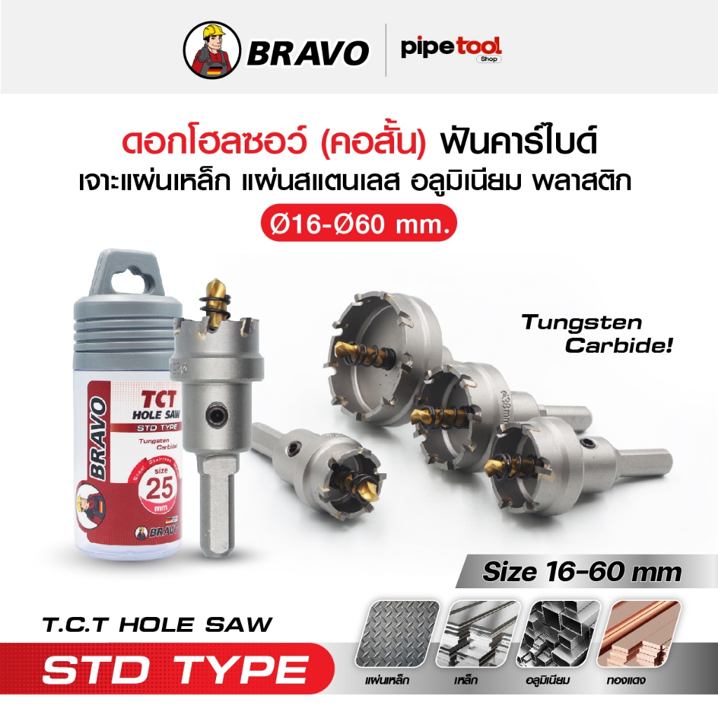 ดอกโฮลซอว์ (คอสั้น) รุ่น STD TYPE ø16-ø60 mm. T.C.T HOLE SAW  เจาะเหล็ก-สแตนเลส