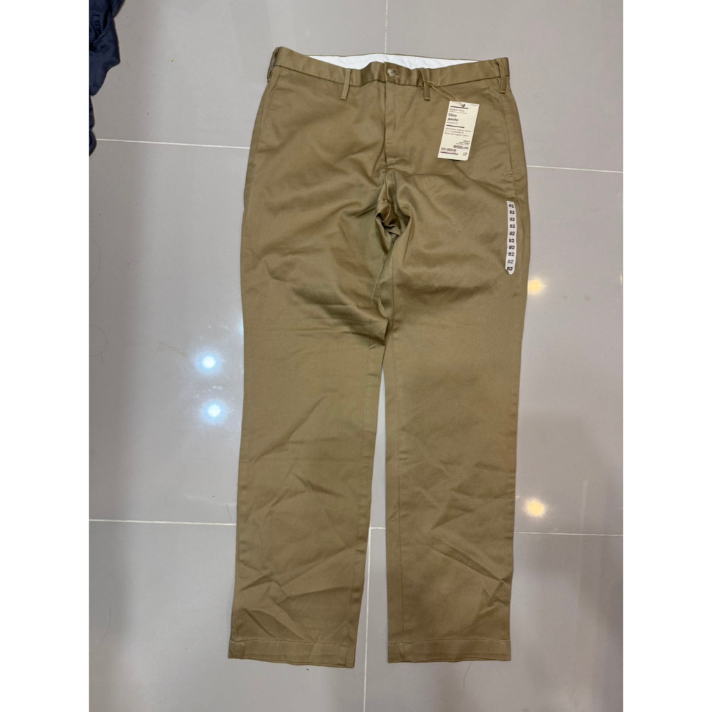 กางเกงmuji มือ1  size29 (W82L76CM) สีน้ำตาลอ่อน stectch chino slim pants ผช