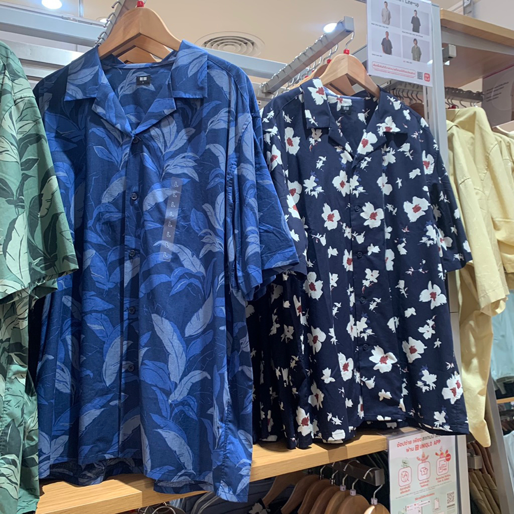 uniqlo 100% S M L XL (ของผู้ชาย) เชิ้ตทรงฮาวาย โคร่งปล่อยสบาย ของแท้💯💯จากข็อป คอปกไม่รั้งคอ