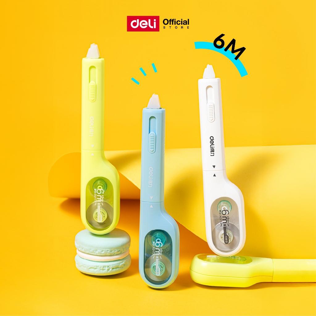 เทปลบคำผิดคอยาว Deli รุ่น X01 ยาว 6m จับถนัดมือ ใช้งานสะดวก Liquid Tape (คละสีด้าม/จำหน่าย 1 ชิ้น)