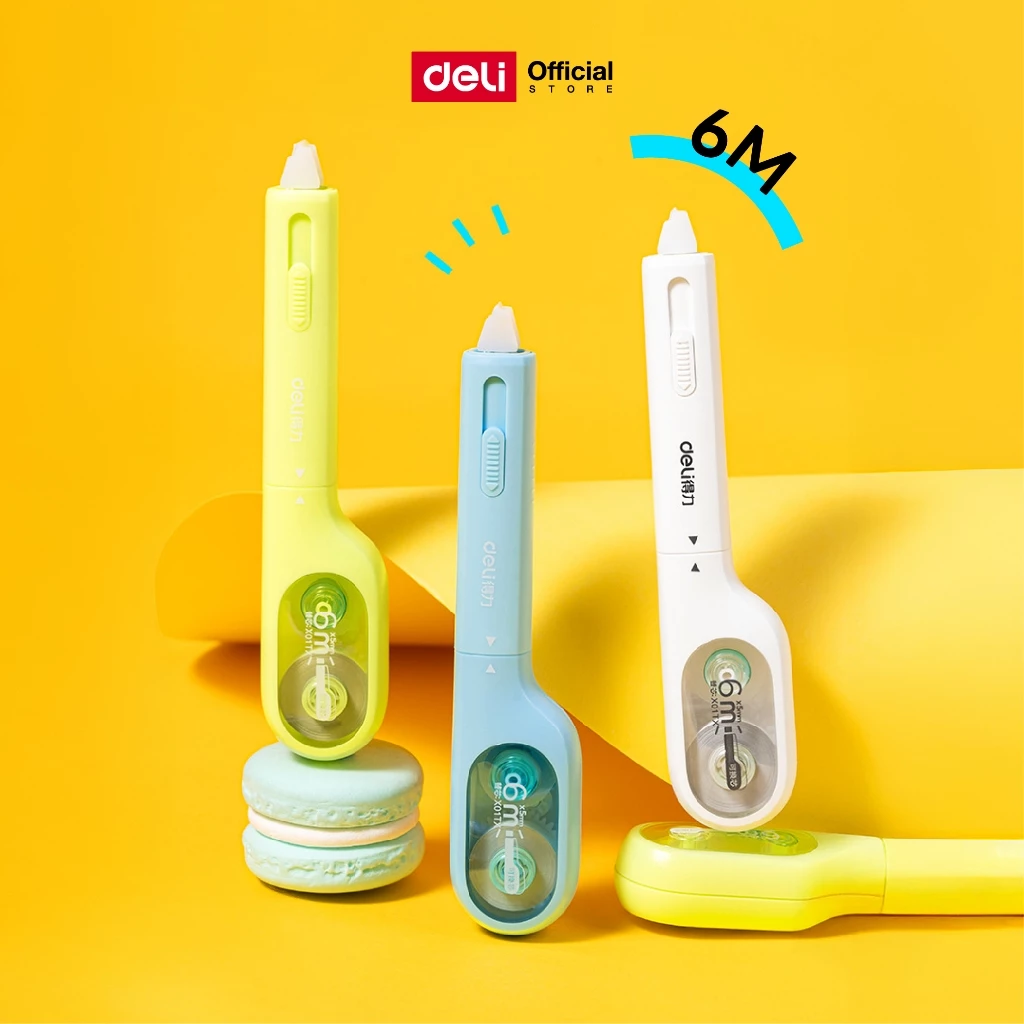เทปลบคำผิดคอยาว Deli รุ่น X01 ยาว 6m จับถนัดมือ ใช้งานสะดวก Liquid Tape (คละสีด้าม/จำหน่าย 1 ชิ้น)
