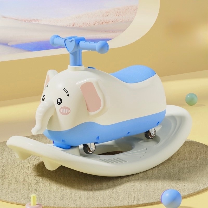 babypartys รถช้าง 2in1 โยกเยก ขาไถ4ล้อ ของเล่นเด็ก ถอดถาดได้  1-3ปี มีเสียงเพลงมีไฟ